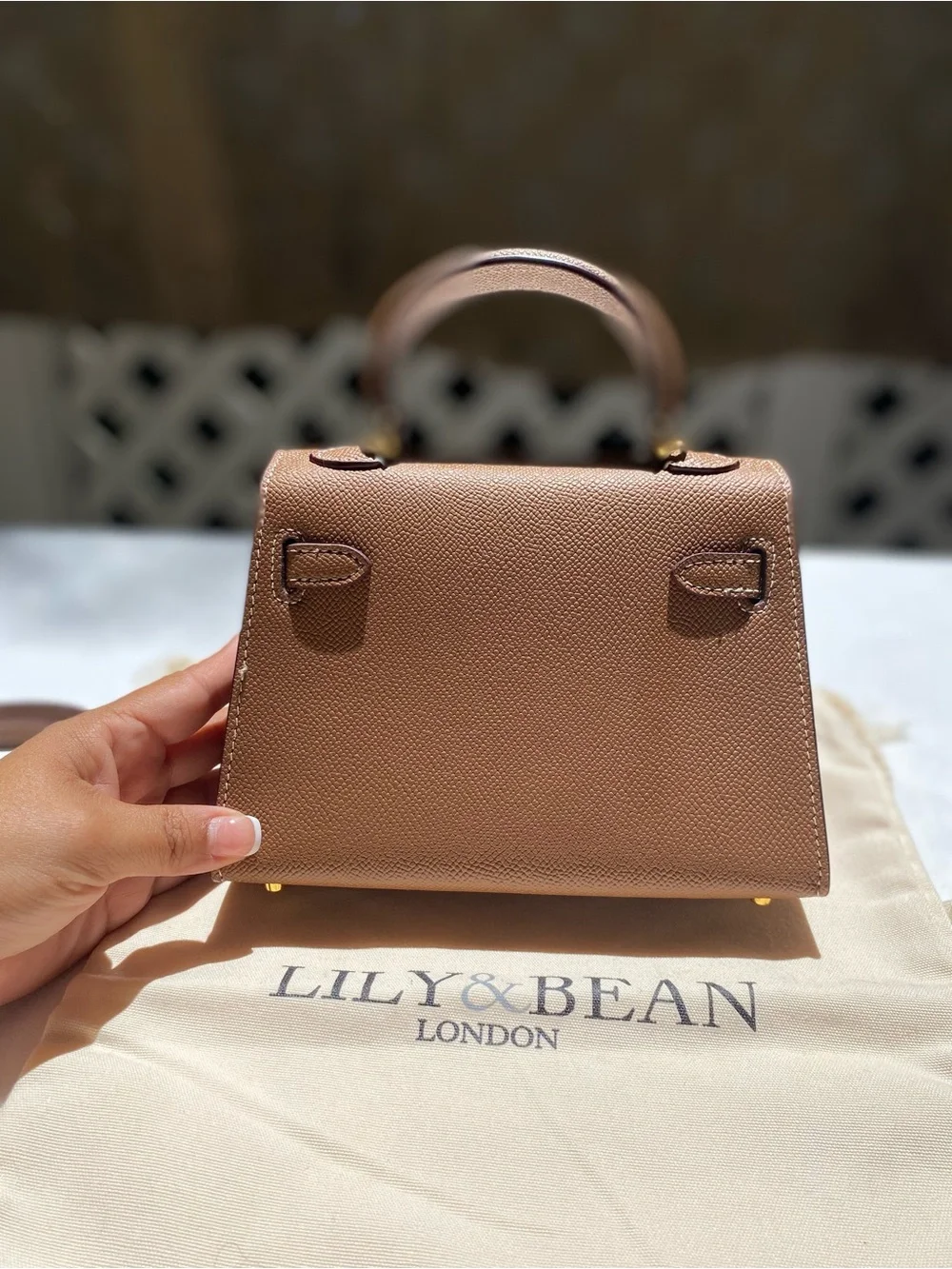 Lily & Bean Top-Handle Leather Tan Bag Kelly Style